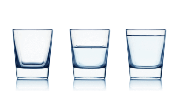 glass empty, glass half-full, glass full