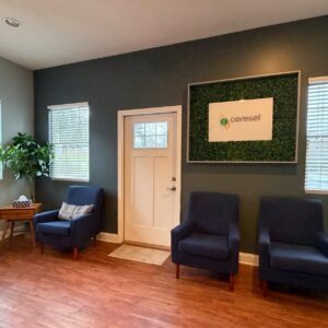 lobby with chairs and Cereset Pittsburgh East logo sign