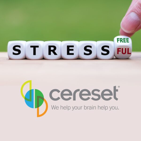 letter blocks showing going from stressful to stress-free with Cereset