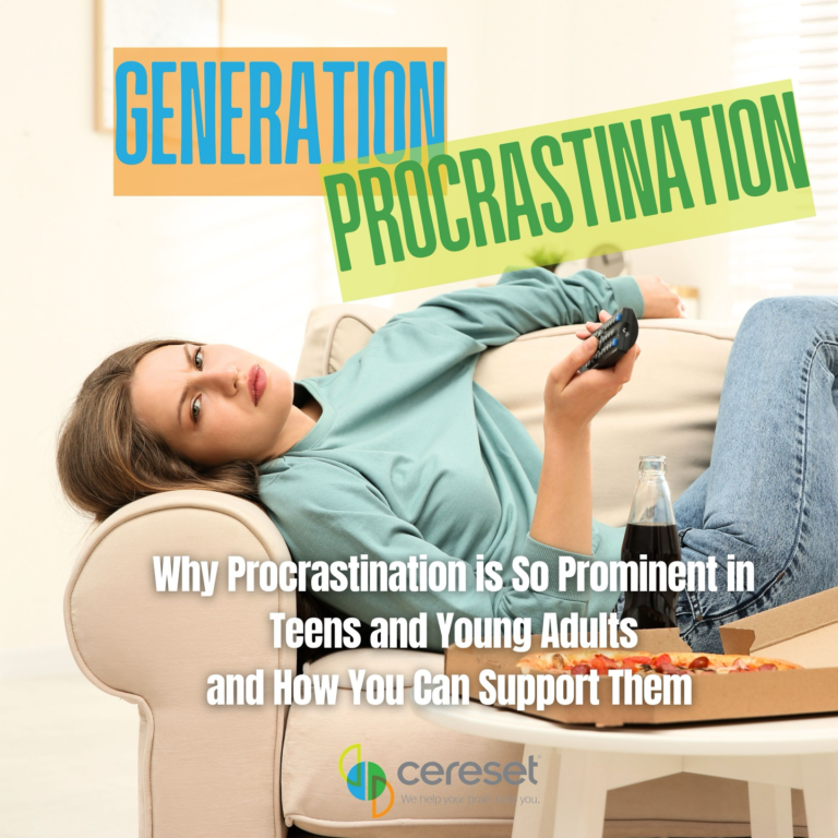 generation procrastination title over teen laying on couch