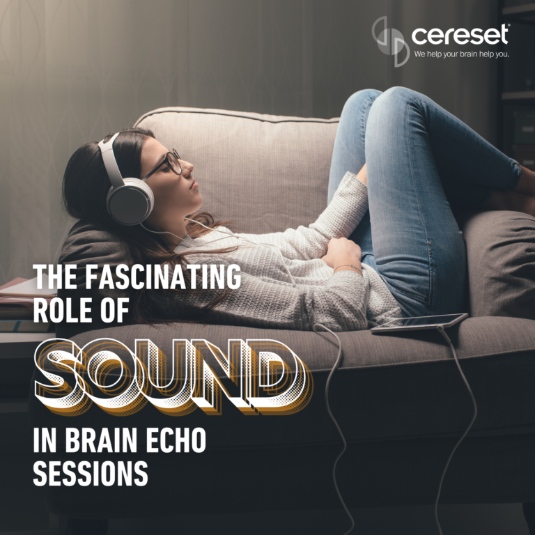 image of woman lying on couch listing to brainwave patterns through sound