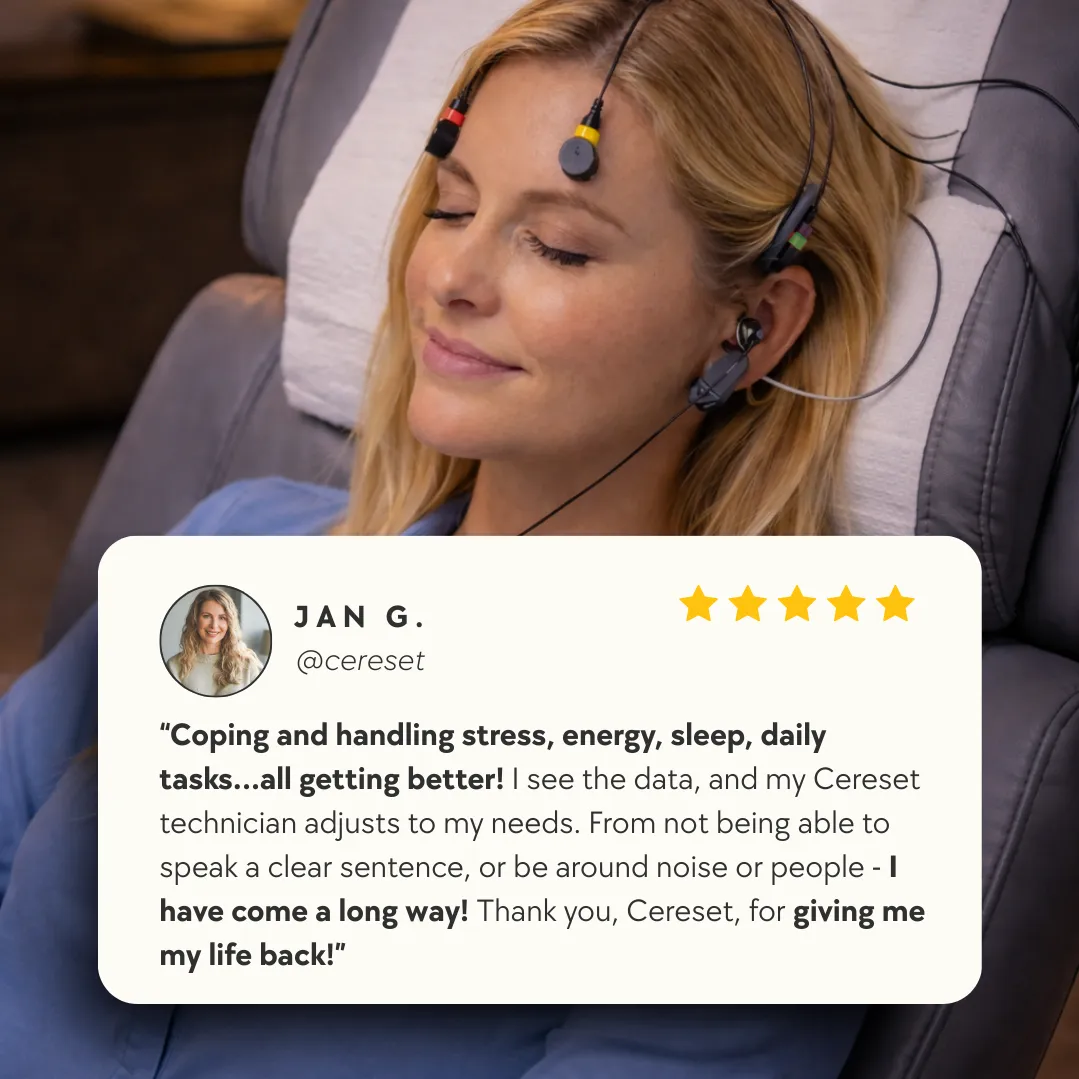 woman in zero gravity chair receiving brainwave baseline session